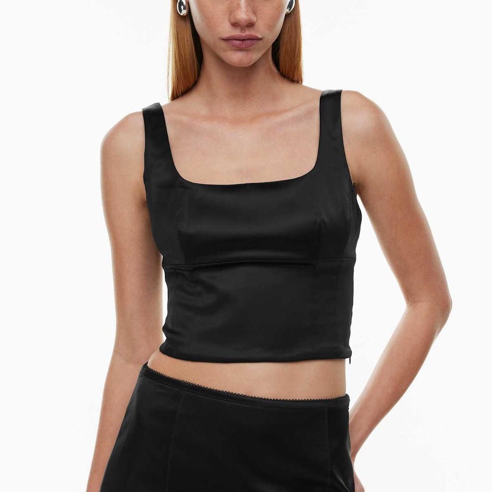 aritzia wilfred shine satin bustier in black